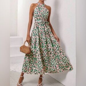 Floral Maxi Dress - Green and Pink